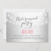 Modernes String Lights Silver Retirement Party Einladung (Vorderseite)