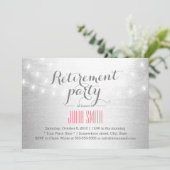 Modernes String Lights Silver Retirement Party Einladung (Stehend Vorderseite)