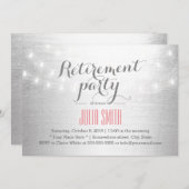 Modernes String Lights Silver Retirement Party Einladung (Vorne/Hinten)