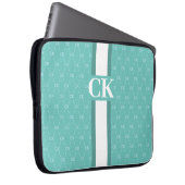 Modernes Strip Monogramm mit Designer Muster Blue Laptopschutzhülle (Vorne Rechts)