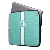 Modernes Strip Monogramm mit Designer Muster Blue Laptopschutzhülle (Vorderseite Links)