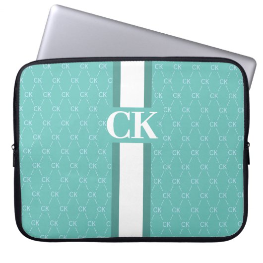 Modernes Strip Monogramm mit Designer Muster Blue Laptopschutzhülle (Vorderseite)