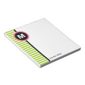 Modernes Stripe Monogram Memorandum Pad - Grün/Wei Notizblock (angewinkelt)