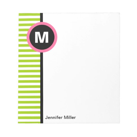 Modernes Stripe Monogram Memorandum Pad - Grün/Wei Notizblock (Vorderseite)