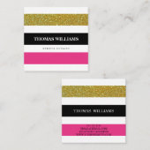 Modernes Stripe Muster farbenfroher Glitzer Quadratische Visitenkarte (Vorne/Hinten)