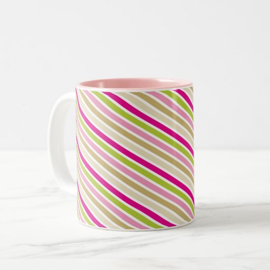 MODERNES STRIPE PATTERN Festlich rosa goldgrün Zweifarbige Tasse (Vorderseite Links)