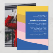 Modernes Stripes Blue Yellow Graduation Party Foto Einladung (Vorne/Hinten)