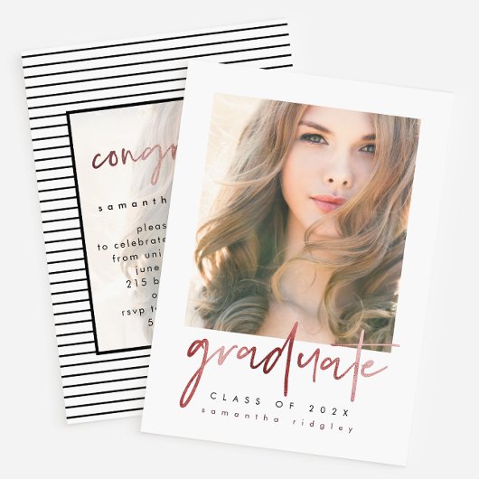 Modernes Stripes Graduation Party Foto mit Overlay Einladung