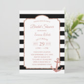 Modernes Stripes Rose Gold Anker Brautparty Einladung (Stehend Vorderseite)