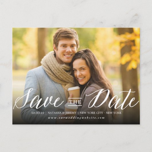 Modernes, stylisches, einfaches Script-Foto Save t Ankündigungspostkarte (Vorderseite)