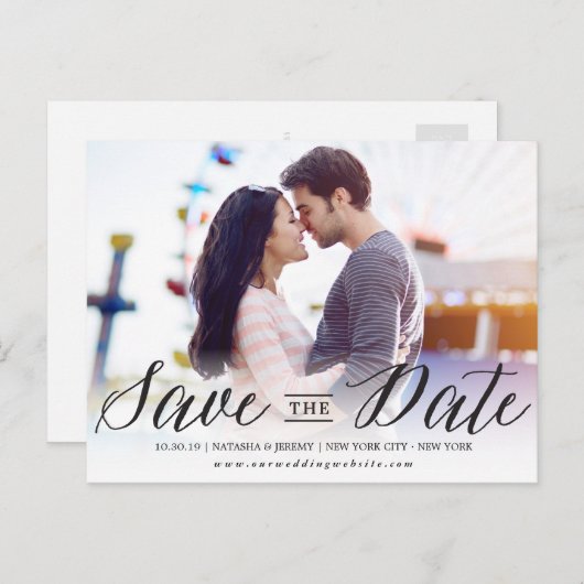 Modernes, stylisches, einfaches Script-Foto Save t Ankündigungspostkarte (Vorne/Hinten)