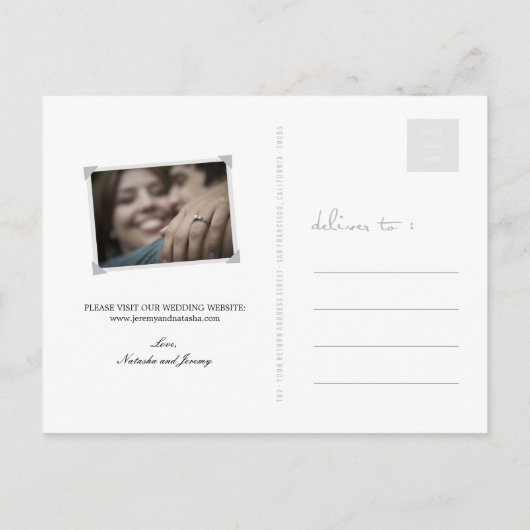 Modernes, stylisches, einfaches Script-Foto Save t Ankündigungspostkarte (Rückseite)