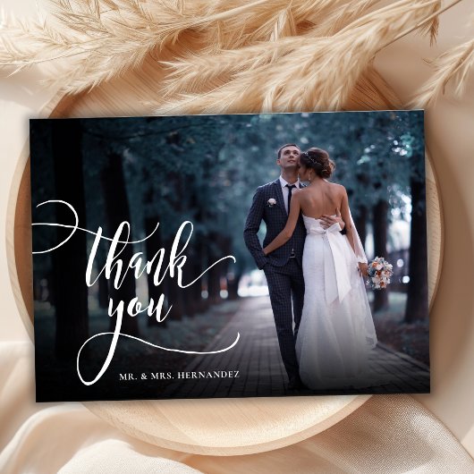 Modernes, stylisches Kalligrafie-Script 2 Foto Wed Dankeskarte