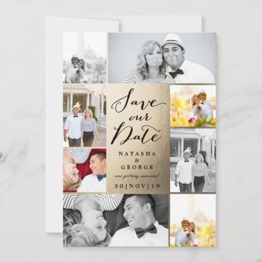 Modernes stylisches Kalligrafie-Script 8 Multi-Fot Save The Date (Vorderseite)