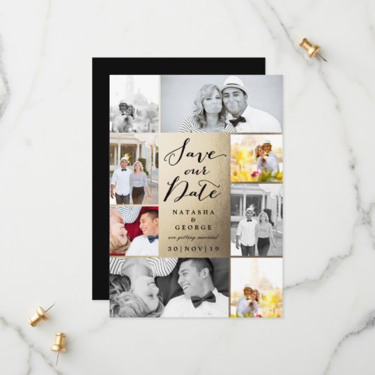 Modernes stylisches Kalligrafie-Script 8 Multi-Fot Save The Date (Vorderseite/Rückseite Beispiel)