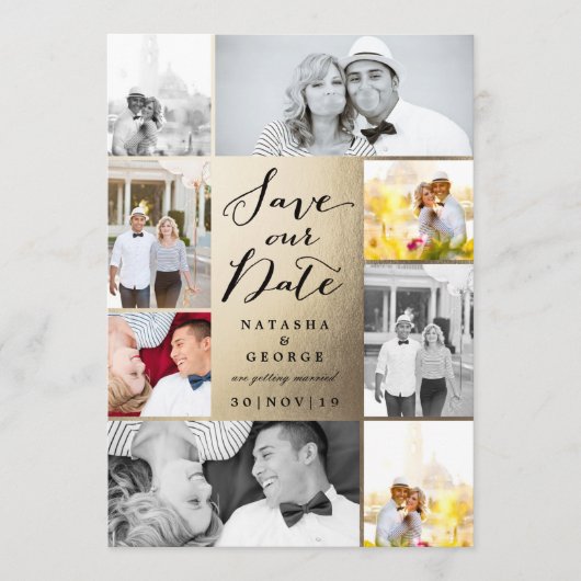 Modernes stylisches Kalligrafie-Script 8 Multi-Fot Save The Date (Vorderseite)