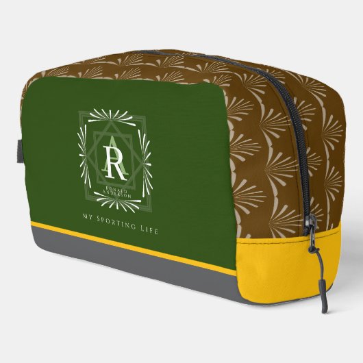 Modernes, stylisches Monogram Green Waschbeutel (Rechte Ecke)