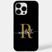 Modernes, stylisches Script BlackGold Monogram Ini Case-Mate iPhone Hülle (Rückseite)