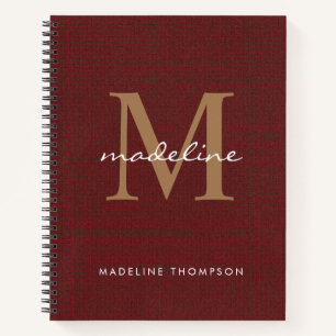 Modernes, stylisches Script Tweed Red Gold Monogra Notizblock