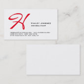 Modernes, stylisches White Red Monogram Beruflich Visitenkarte (Vorne/Hinten)