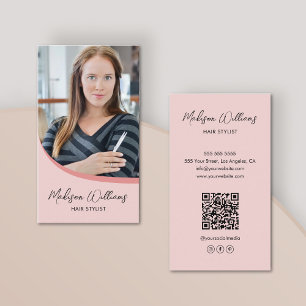 Modernes Stylist-Foto QR Pink Visitenkarte