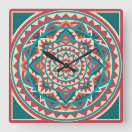 Modernes Südwestmandala Quadratische Wanduhr