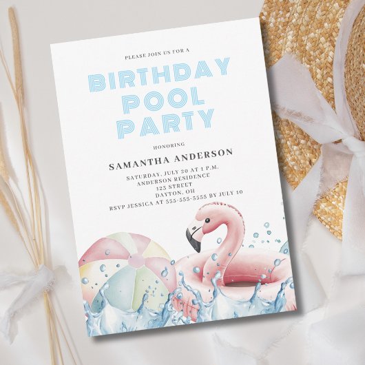 Modernes Summer Birthday Pool Party Einladung