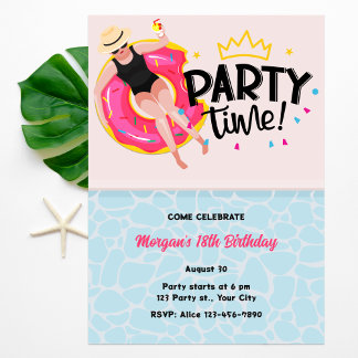 Modernes Summer Party Time Girl Geburtstag Einladung