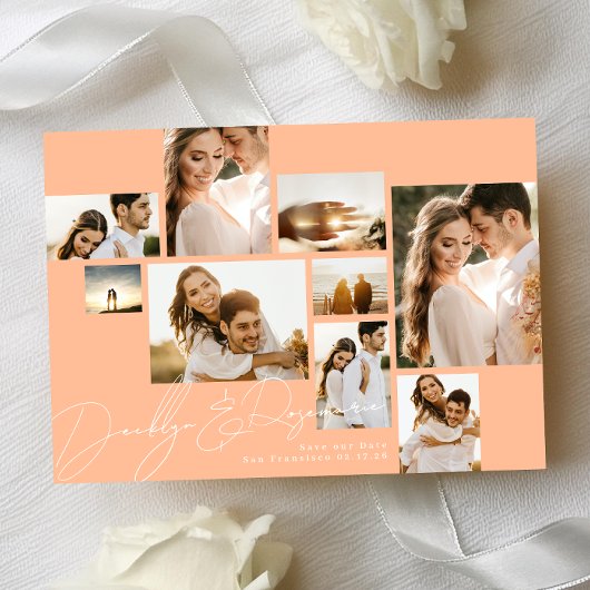 Modernes Summer Peach Collage Qr Code Multi-Foto Save The Date