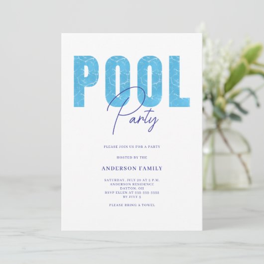 Modernes Summer Pool Party Einladung (Stehend Vorderseite)