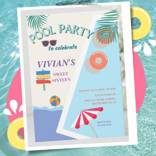 Modernes Summer Pool Party Sweet 16 Geburtstag Einladung
