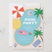 Modernes Summer Pool Party zum Geburtstag Einladung (Vorderseite)