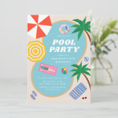 Modernes Summer Pool Party zum Geburtstag Einladung (Stehend Vorderseite)