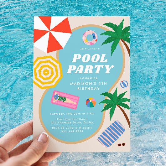 Modernes Summer Pool Party zum Geburtstag Einladung