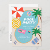 Modernes Summer Pool Party zum Geburtstag Einladungspostkarte (Vorne/Hinten)