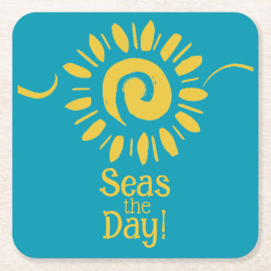 Modernes Sun Blue Yellow Beach House Seeufer Day S Rechteckiger Pappuntersetzer