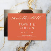 Modernes Sunset Orange Script Foto Minimal Wedding Save The Date