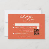 Modernes Sunset Orange Script Minimal Wedding QR RSVP Karte (Vorderseite)