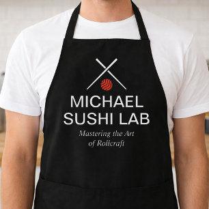 Modernes Sushi-Labor-Logo mit gekreuzten Essstäbch Schürze