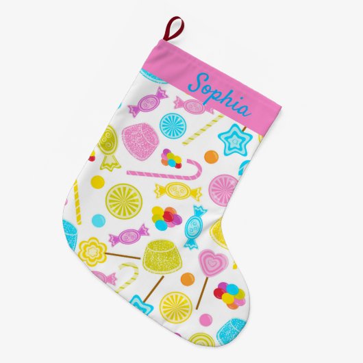 Modernes Süßes Candy-Muster Niedlicher Individuell Großer Weihnachtsstrumpf (Vorderansicht (hängend))