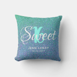 Modernes Sweet 16 Aquamarin Aqua Glitzer Personali Kissen