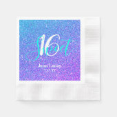Modernes Sweet 16 Aquamariner Lila Glitzer Persona Serviette (Vorderseite)