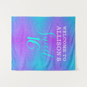 Modernes Sweet 16 Aquamariner Lila Glitzer Persona Wandteppich (Vorderseite (Horizontal))