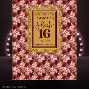 Modernes Sweet 16 Blush Burgundy Gold Hintergrund Wandteppich