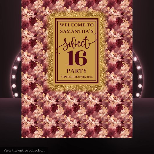 Modernes Sweet 16 Blush Burgundy Gold Hintergrund Wandteppich