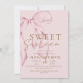 Modernes Sweet 16 Blush Pink Bow Geburtstag Einladung (Vorderseite)