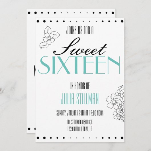 Modernes Sweet 16 Einladung (Vorne/Hinten)