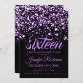 Modernes Sweet 16 Lila Midnight Glam Einladung (Vorne/Hinten)