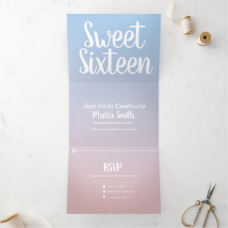 Modernes Sweet 16 Pastel Ombre Zwei Tone Dreifach Gefaltete Einladung