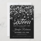 Modernes Sweet 16 Silver & Black Midnight Glam Einladung (Vorderseite)